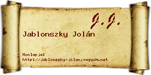Jablonszky Jolán névjegykártya