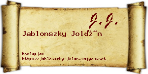 Jablonszky Jolán névjegykártya
